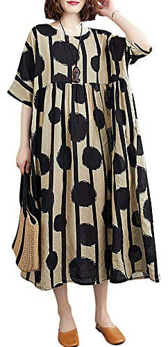 Versear Damen Sommer Retro Boho Floral Maxikleid Kaftan Kurzarm Plissee Casual Lose Swing Blumen Urlaub Strand Freizeitkleid Roben mit Taschen Style Eight, Einheitsgröße