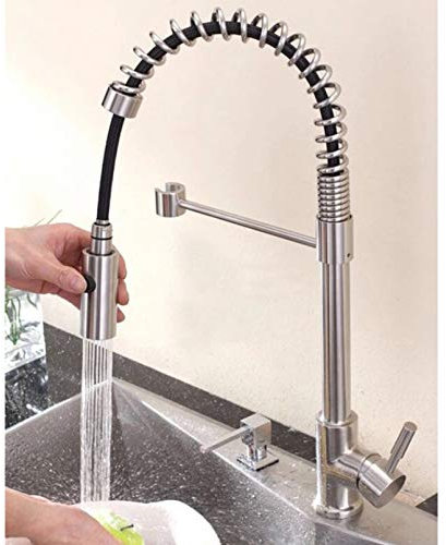 Mezclador de cocina abatible de acero inoxidable, grifo de grifo de cocina abatible con mezclador de grifo de resorte