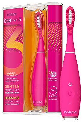 FOREO ISSA mini 3 Wild Strawberry, Elektrische 4-in-1-Schallzahnbürste, medizinisches Silikon und PBT-Polymerborsten, austauschbarer Bürstenkopf, 265 Anwendungen/USB-Ladung, 2 Jahre Garantie