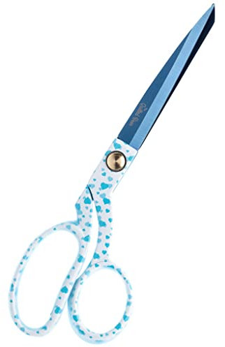 The Quilted Bear Scharfe Stoffschere zum Nähen – 8.5 Schneiderschere, professionell, präzise Titanklingen, komfortabler Griff, Edelstahl, ideal zum Quilten, Basteln, fur den Haushalt (blau Herzen).