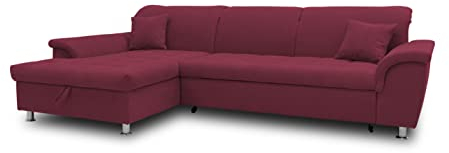 DOMO. collection Ecksofa Franzi, Couch mit Schlaffunktion, Bettkasten & Rückenfunktion, Sofa in L-Form, Eckcouch, Polsterecke, Schlafsofa 279 x 170 x 81 cm (BxTxH), bordeaux rot