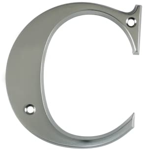 UAP House Numbers - 3 Inch Door Numbers Signature Screw Fix Bevelled Edge For Front Door, Address Number Screw On For Doors And Gates, Letter Times Roman Font (Letter C, Satin Chrome)