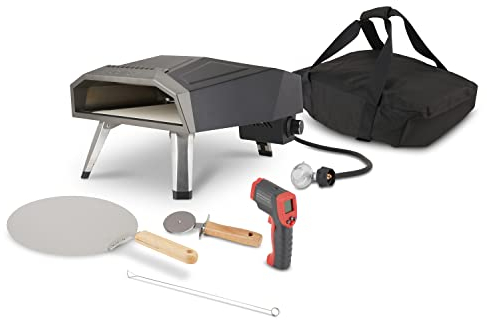 HUNGRY CHEF Horno de pizza y parrilla al aire libre, accesorios de pizza, incluyendo horno de pizza al aire libre con termómetro al aire libre, piedra de pizza para horno, bolsa de viaje y libro de