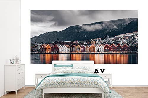 Selbstklebend Tapete Wandpapier Wandaufkleber Fototapete Tapeten Wanddeko 525x350 cm Norwegen - Häuser - See