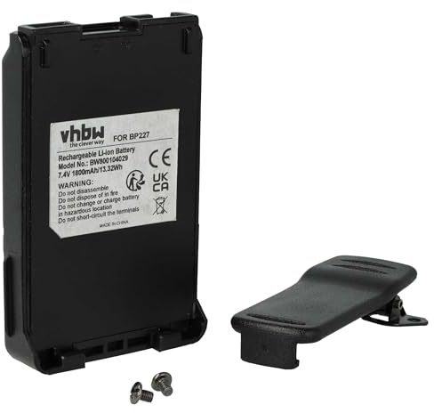 vhbw Akku kompatibel mit Icom Marine Transceiver, IC-V85, IC-M88 Funkgerät, Walkie Talkie (1800 mAh, 7,4 V, Li-Ion) + Gürtelclip