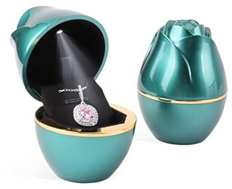 Rolin Roly Boîte de Collier Pendentif avec Lumière LED Vert Boîte en Forme de Rose Coffrets Cadeaux à Bijoux en Velours LED Necklace Box pour Proposition Fiançailles