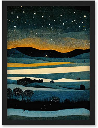 Doppelganger33 LTD Star Filled Twilight Landscape Painting Artwork Framed Wall Art Print A4