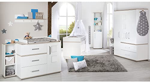roba Kindermöbelset 'Moritz‘, 3-teilig, mit Kinderbett 70x140cm, Wickelkommode breit & Schrank, weiß