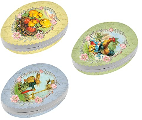 OLShop AG 3er Set Bilderostereier Eier zum Befüllen Osterglück 12 cm Pappei zum Befüllen, Ostereier zum Befüllen