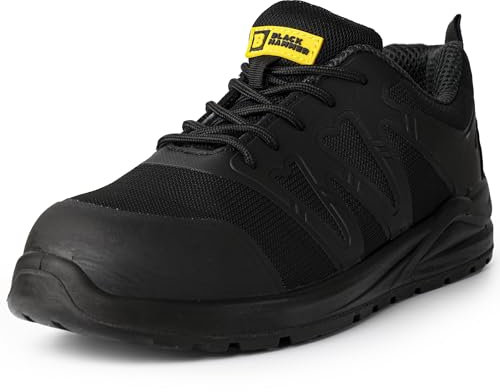 Black Hammer Mens Safety Trainers Lightweight Steel Toe Cap with Midsole Protection Work Shoes S1P SRC Norman (8 UK) Black