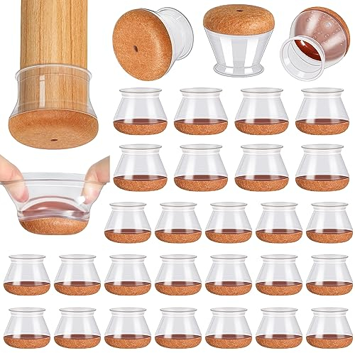 32 Stück Stuhlbeinkappen, Silikon Stuhlbeinschoner Rund, Schutzkappen für Stuhlbeine mit Umwickelte Filz, Filzgleiter für Stühle (Fit:30.1-40mm)