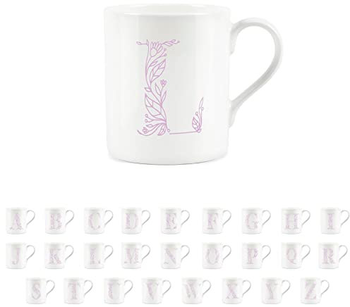 Purely Home Floral Pink Letter L Mug - Fine Bone China Small Coffee Tea Mug Present Personalised Initial Gift