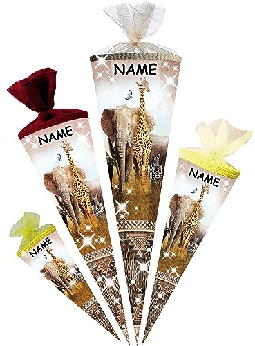 alles-meine.de GmbH Schultüte - mit 3D Glitzer - Effekt ! Safari/Zoo & Dschungel Tiere 35-85 cm Größe wählbar inkl. Name - Zuckertüte - Tüllabschluß/Filzabschluß - ..