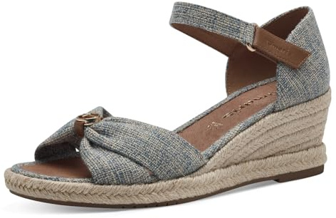 Tamaris Damen Plateau Sandalen Textil Keilabsatz Sommer; LIGHT BLUE/blau; 38 EU