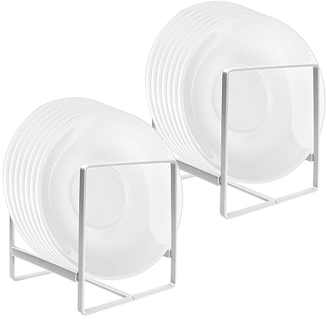 Nizirioo 2 soportes de metal para platos, organizador de platos, armario con asas, armario de cocina multifuncional, escurreplatos para platos, tablas de cortar, tapa de olla, blanco (L)