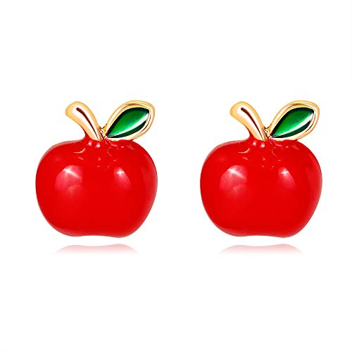 Kleine Apfel-Ohrstecker, niedliche Früchte, rote Emaille, Statement-Ohrstecker, Modeschmuck, Geschenke für Frauen und Mädchen, Heiligabend, Weihnachten, Metall, Neu
