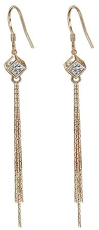 Josfeva Orecchini pendenti in argento Sterling 925, con nappa, orecchini da donna, ipoallergenici, a goccia, a forma di serpente, orecchini lunghi con libellule/rettangolari zirconi, Oro rosa, Nessuna