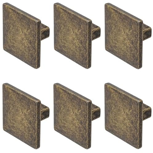 Decoranddecor Calla Square Cabinet Knob Door Pull Handle Kitchen Cupboard Furniture Drawer (6 Pack, Antique Brass)