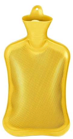 Relaxdays Wärmflasche, 2 Liter, ohne Bezug, Kinder & Erwachsene, Gummi, Warmwassertasche mit Schraubverschluss, gelb