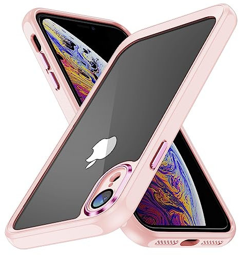 AIOVETEAB Cover Per iPhone XR,Obiettivo per Fotocamera Protezione Completa, Telefono Custodia Antiurto,Retro Antigraffio Trasparente,Rosa