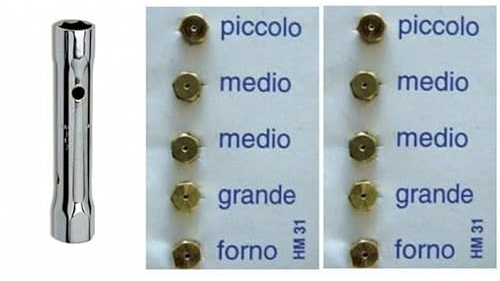 10 UGELLI UNIVERSALI A GAS BOMBOLA GPL CUCINE GAS + CHIAVE A TUBO 6/7 2 FORNELLI MEDI