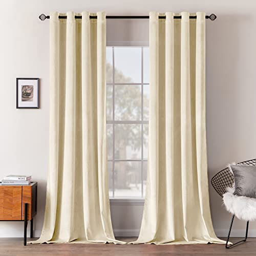 MIULEE Vorhang Samt Creme mit Ösen, Super Weich Samtvorhang für Deko Schlafzimmer Wohnzimmer, 2 Stück Samt Gardinen Blickdicht Verdunkelung Jedes 140x290 cm, Dicker Thermovorhang Winter