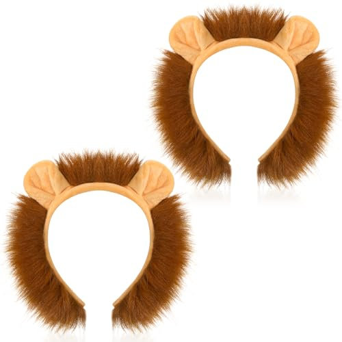 Chuangdi 2 Stück Tier Haarreife Zootiere Ohren Stirnband Tierohren Kostüm Haarreif Tiermotiv Party Kopfschmuck für Erwachsene Schminken Halloween Party Geschenk(Löwe)