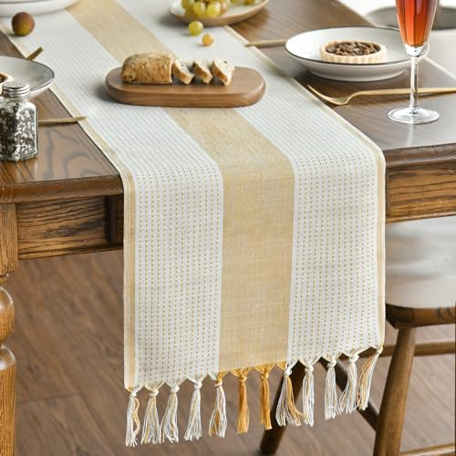 Artoid Mode Boho Gelb Landhausstil Bauernhaus Stil Quasten Tischläufer, Waschbar Tisch Dekoration Party Geburtstag Hochzeit Dekor 33x183 cm