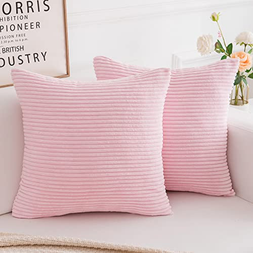 Yonous Cord-Kissenbezüge, weich, quadratisch, dekorative Wurfkissen, Heimdekoration für Wohnzimmer, Couch, Bett, Sofa, 40 x 40 cm, Rosa, 2 Stück