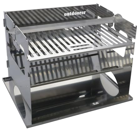 outdoorer AlpenFlare Light Camping-Grill mit Edelstahl-Tropfschale – steckbarer mobiler Holzkohle-Grill aus Österreich, inklusive Grillschale, spülmaschinentauglich