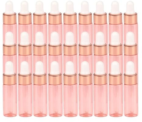 Easeen 50 Pcs Mini Dropper Bottles 5ml Pink Mini Bottles with 2 Plastic Drops for Travel Essential Oils DIY Cosmetic Liquid Sample Perfume (Rose Pink)