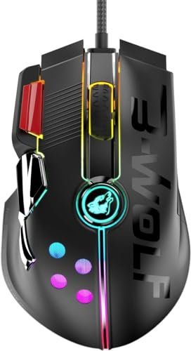 EWEADN M2 Kabelgebundene Gaming-Maus bis zu 12000 DPI, Pixart 3325 Gaming-Chip, Chroma RGB, 11 Makro-programmierbare Tasten + Rapid Fire, Joystick, ultraleichte Wabenmaus für PC/Xbox/PS4 (Schwarz)
