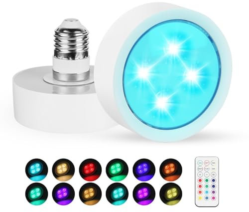 USB Rechargeable Light Bulb, E26/E27 Light Bulbs Wireless Battery Lights with Remote Control, 12 Colors 5-Speed Brightness and Timer LED Light Bulbs for Wall Sconce Pendant, 2 Pack