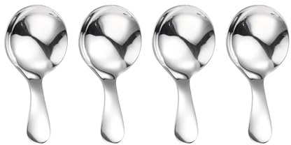 WANGSHIQI Short Handle Spoons,4 Pcs Small Scoops for Canisters, Stainless Steel Mini Salt Spoons for Salt Sugar Condiments Coffee Tea Dessert (4, Silvery)
