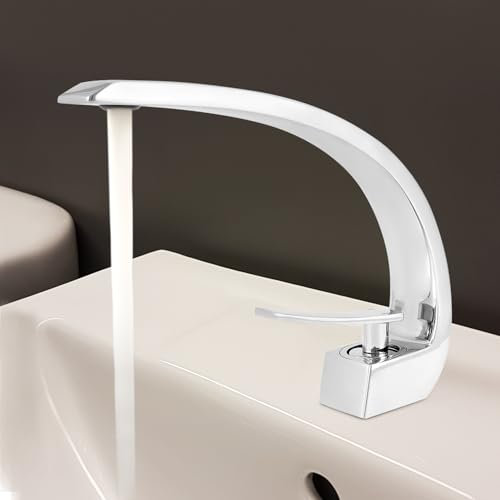 QWORK® Waschtischarmatur, Wasserhahn Bad, Chrom Messing Mischbatterie für Waschbecken, Einhandmischer Wasserhahn mit 2 Warm- und Kaltwasserleitungen