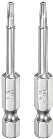 sourcing map 2pcs T10 Security Torx Bit 1/4 Hex Shank 2 Long S2 Steel Magnetic Tamper Resistant Star Bits Screwdriver Torx Head with Hole for Driver Drill Bits Remove Fastening Screws