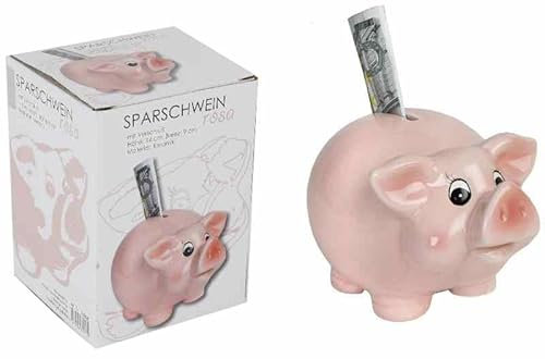 Rosa Sparschwein glasiert | Süßes Mini Sparschwein für Münzen & Scheine | Edle Spardose | Dekoratives Geschenk | Sparen mit Stil | Robust, rutschfest, aus Keramik | 13 x 8 cm