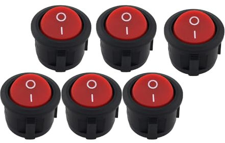 Runder Wippschalter, EIN-AUS, SPST, 3 Klemmen, 24V Rotlicht, 6A 250VAC, 6 Stück