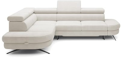 DomiMeble DomoHome Polster-Ecksofa Otis mit Schlaffunktion Verstellbaren Kopfstützen Aurora Stoff Freistehend Holzrahmen Linkes Layout Schlaffläche: 131x207cm Größe: 276x218x97cm Farbe: Weiss