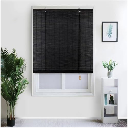 Sonakia Svarta bambupersienner, retro rullgardiner, 60 % ljusfiltreringspersienner, rullgardiner av bambu, integritetsgardiner, naturliga rullgardiner, 40–160 cm breda, B x H-90 x 160 cm/35 x 63 tum