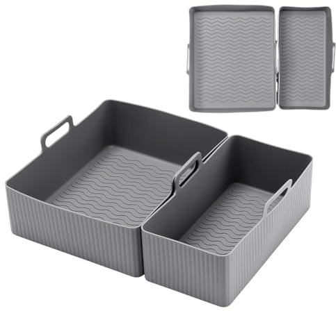 Air Fryer Tray Liners, Silicone Baking Tray, Air Fryer Basket, Non-Stick Baking Tray, Air Fryer Basket Liner, 2x Baking Tray Oven Accessories, Air Fryer Inserts for Home, Studio, Restaurants