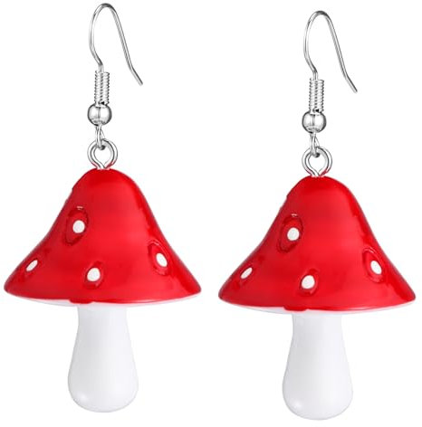 GLSTOY Ein Paar Kreative Ohrringe Pilzform Elegante Rote Ohrhänger Für Frauen Modische Schmuckaccessoires Dekorative Danglers üßer Pilzschmuck Für Jeden Anlass