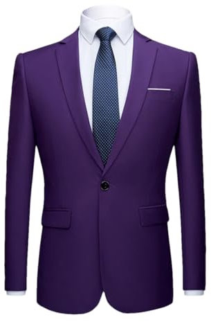 Vsadsau Giacca da uomo casual slim giacca formale business sociale blazer festa di nozze plus size blazer, Viola scuro, S