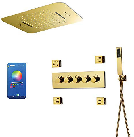 Set di sistema doccia LED di lusso, miscelatore per doccia a pioggia da incasso a soffitto, set doccia combinato, sistema di soffione doccia termostatico, set rubinetto doccia, controllo tel