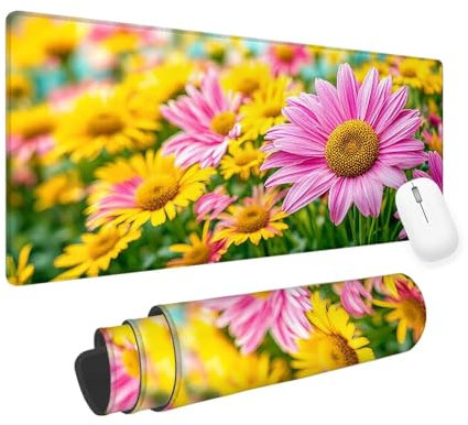 Pink Mouse Mat Flower Gaming Mouse Pad 700x300x3mm Large Mouse Pad, Gaming Keyboard Mousepad, Extended Mousemat, Waterproof Surface, Durable Stitched Edges, Laptop Desktop Gaming Desk Pad yv-259