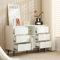 Arhatreya Buffet moderne blanc avec éclairage LED, 6 tiroirs silencieux, portes push-open, peinture brillante, pieds en métal noir mat, 120 x 40 x 80 cm, pour cuisines, salles à manger et espaces de