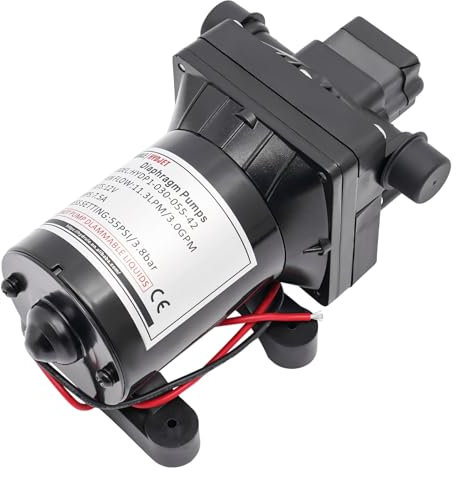 Pompa a membrana, 12 V, autoadescante, 11 l/min, 3,8 bar, 55 PSI con interruttore a pressione per camper, roulotte, giardino