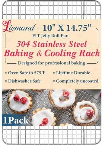 Cooling Racks for Cooking and Baking-10x14.75 Oven Safe Premium Stainless Steel Heavy Duty Baking Rack Tight-Wire, Fits Jelly Roll Pan for Roasting & Grilling & Cooking-1 Pack