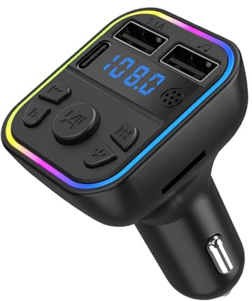 Car Wireless Bluetooth FM Transmitter, 5.3 FM Bluetooth Car Adapter, Radio Receiver Audio, Dual USB Charging Type C Fast Charger, Hands Free Calling, MP3 Music Player Supports USB/TF Card 12V/24V