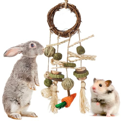 Feirdhoo Kaninchen Spielzeug, Natürlichen Materialien Hasen Zubehör, Timothy Gras Hasenspielzeuge für Kaninchen, Meerschweinchen Spielzeug für Hamster, Chinchillas, Ratten und Andere